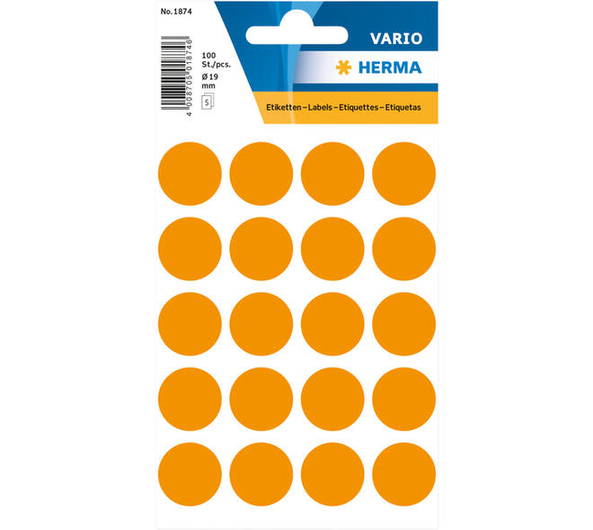 Etiket HERMA 1874 rond 19mm fluor oranje 100 stuks