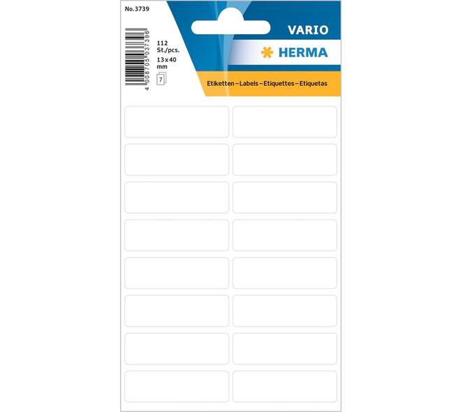 Etiket HERMA 3739 13x40mm wit 112 stuks