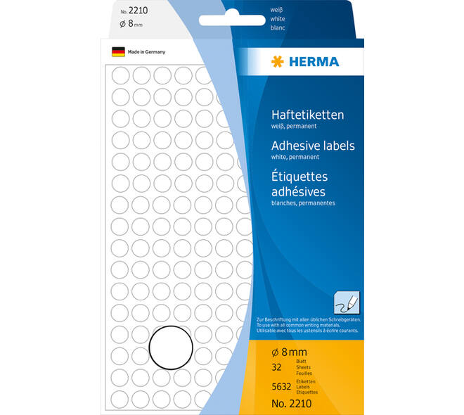 Etiket HERMA 2210 rond 8mm wit 5632 stuks