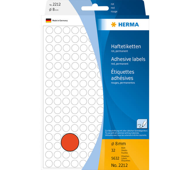 Etiket HERMA 2212 rond 8mm rood 5632 stuks