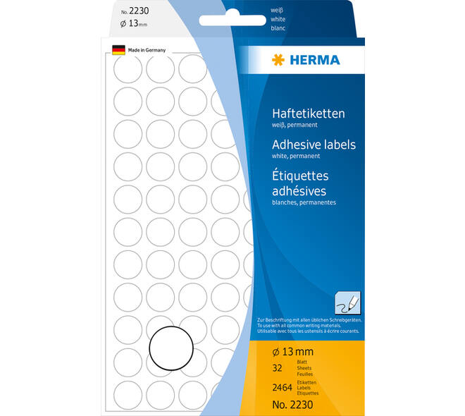 Etiket HERMA 2230 rond 13mm wit 2464 stuks