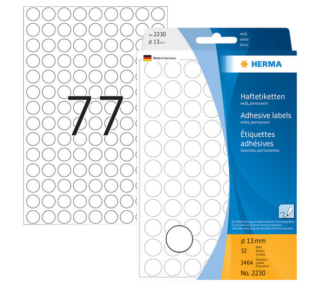 Etiket HERMA 2230 rond 13mm wit 2464 stuks