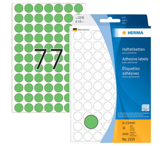 Etiket HERMA 2235 rond 13mm groen 2464 stuks