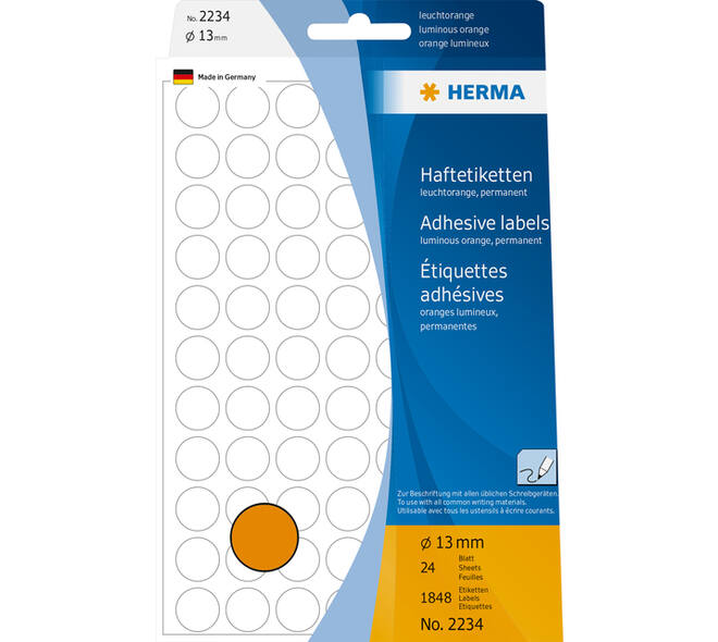 Etiket HERMA 2234 rond 13mm fluor oranje 1848 stuks