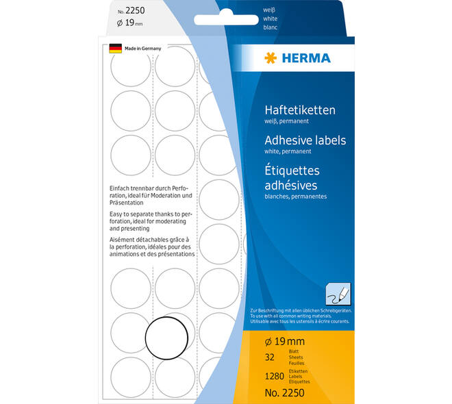 Etiket HERMA 2250 rond 19mm wit 1280 stuks