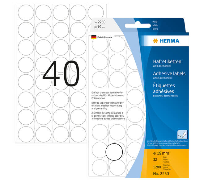 Etiket HERMA 2250 rond 19mm wit 1280 stuks