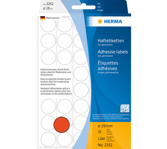 Etiket HERMA 2252 rond 19mm rood 1280 stuks
