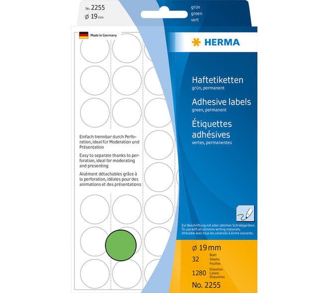 Etiket HERMA 2255 rond 19mm groen 1280 stuks