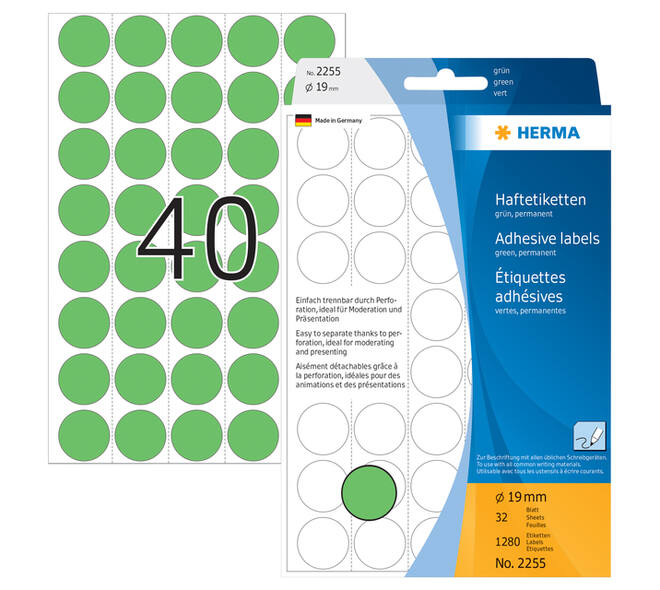Etiket HERMA 2255 rond 19mm groen 1280 stuks