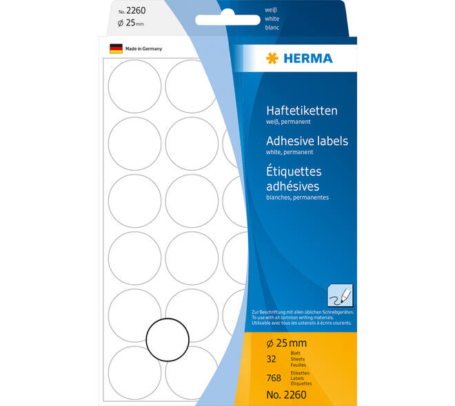 Etiket HERMA 2260 rond 25mm wit 768 stuks