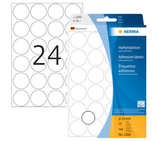 Etiket HERMA 2260 rond 25mm wit 768 stuks