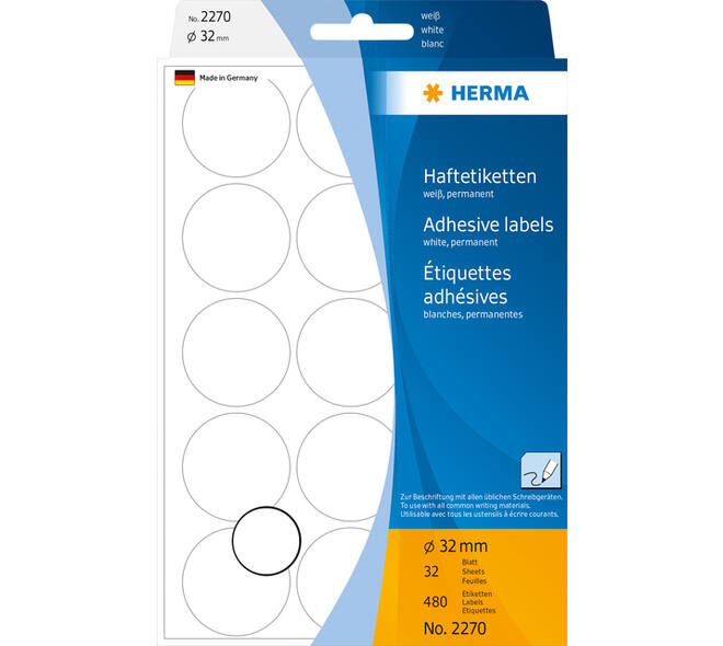 Etiket HERMA 2270 rond 32mm wit 480 stuks