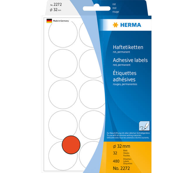 Etiket HERMA 2272 rond 32mm rood 480 stuks