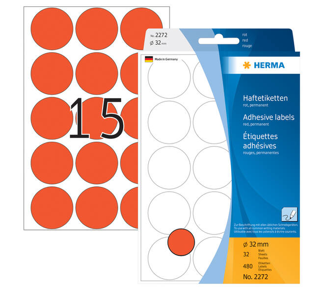 Etiket HERMA 2272 rond 32mm rood 480 stuks
