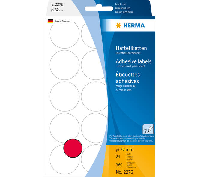 Etiket HERMA 2276 rond 32mm fluor rood 360 stuks