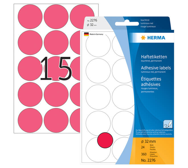 Etiket HERMA 2276 rond 32mm fluor rood 360 stuks