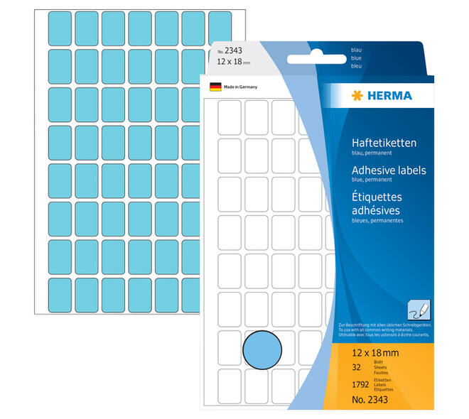 Etiket HERMA 2343 12x18mm blauw 1792 stuks