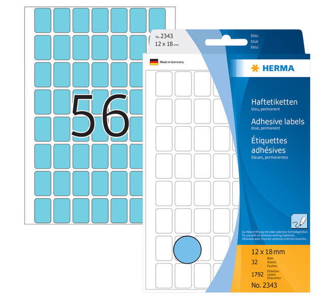 Etiket HERMA 2343 12x18mm blauw 1792 stuks