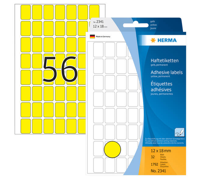 Etiket HERMA 2341 12x18mm geel 1792 stuks