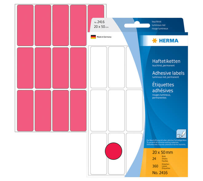 Etiket HERMA 2416 20x50mm fluor rood 360 stuks