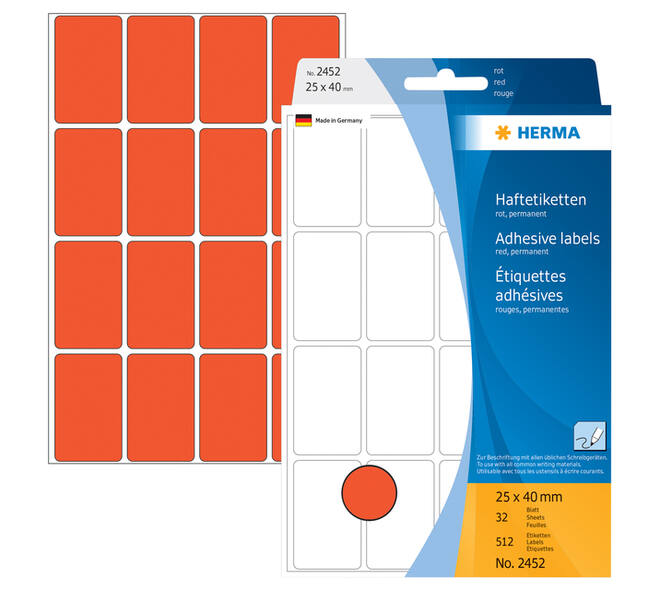 Etiket HERMA 2452 25x40mm rood 512 stuks