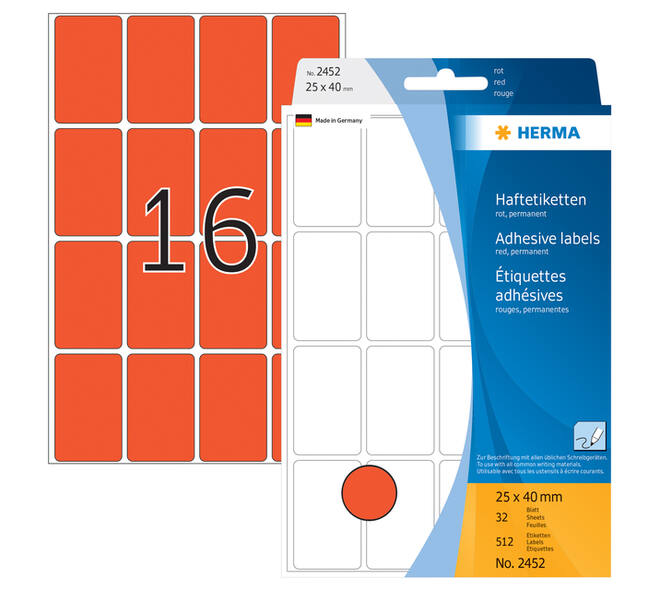 Etiket HERMA 2452 25x40mm rood 512 stuks