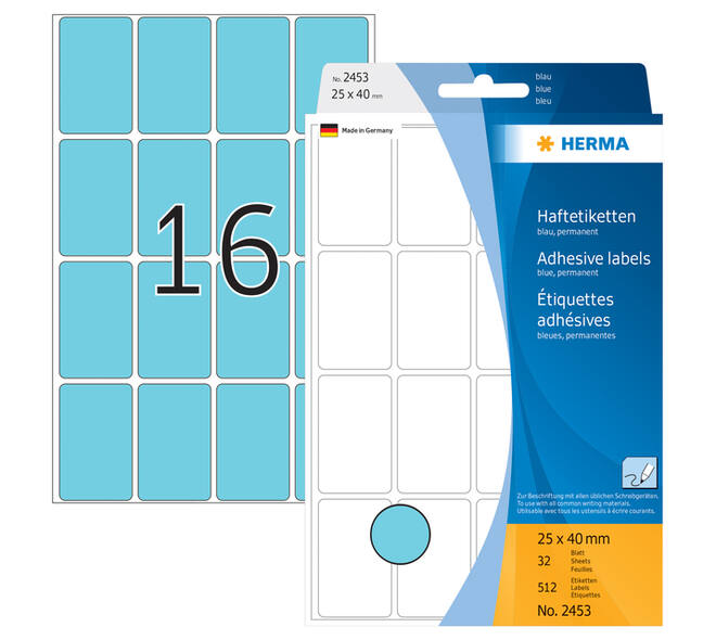 Etiket HERMA 2453 25x40mm blauw 512 stuks