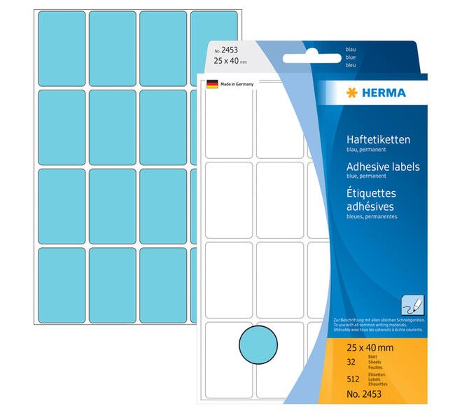 Etiket HERMA 2453 25x40mm blauw 512 stuks