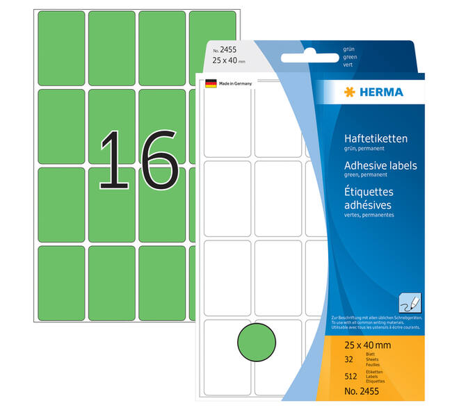 Etiket HERMA 2455 25x40mm groen 512 stuks
