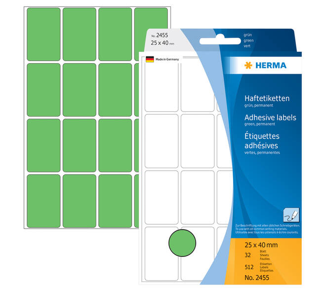 Etiket HERMA 2455 25x40mm groen 512 stuks