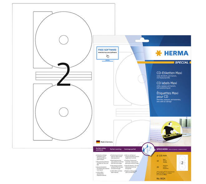 Etiket HERMA 8624 CD 116mm wit opaqua 20 stuks