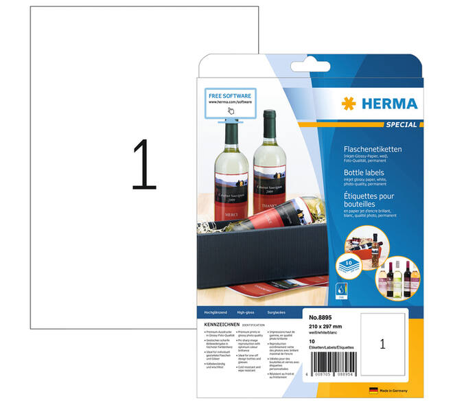 Etiket HERMA 8895 210x297mm A4 glossy wit 10 stuks