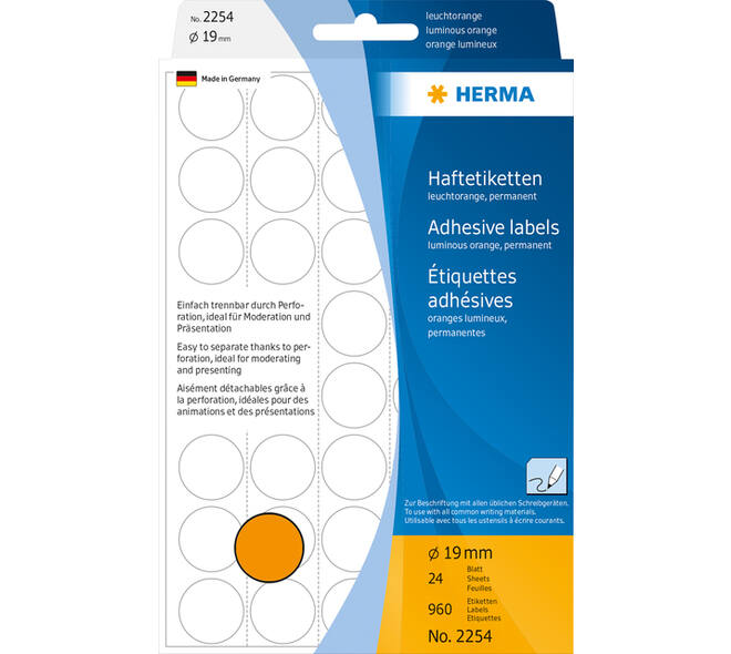 Etiket HERMA 2254 rond 19mm fluor oranje 960 stuks