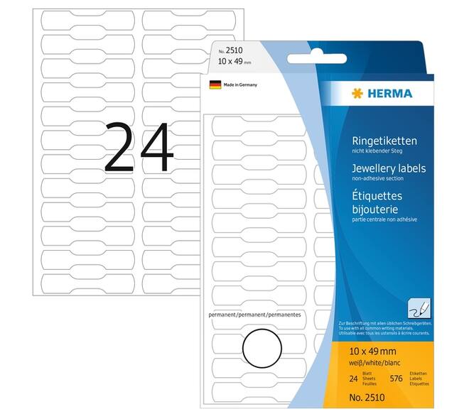 Etiket HERMA 2510 10x49mm wit 576 stuks