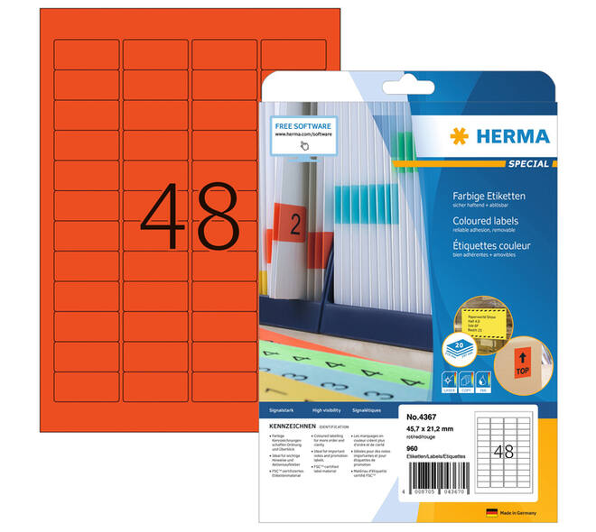 Etiket HERMA 4367 45.7x21.2mm verwijderbaar rood 960 stuks
