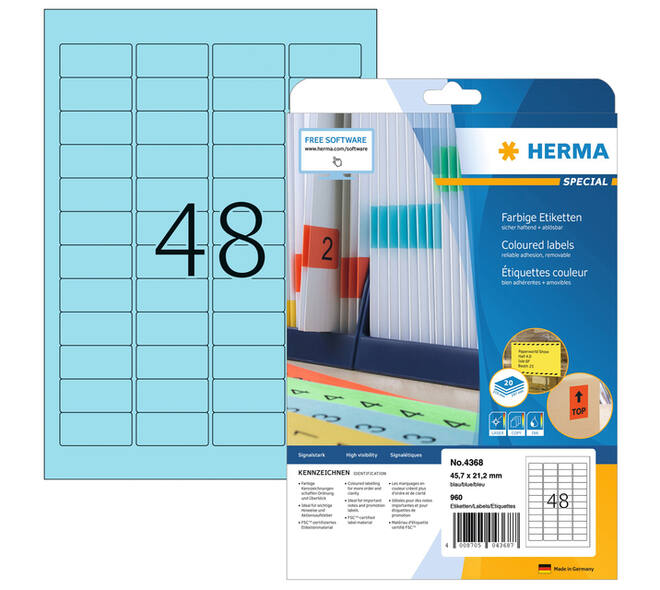 Etiket HERMA 4368 45.7x21.2mm verwijderbaar blauw 960 stuks