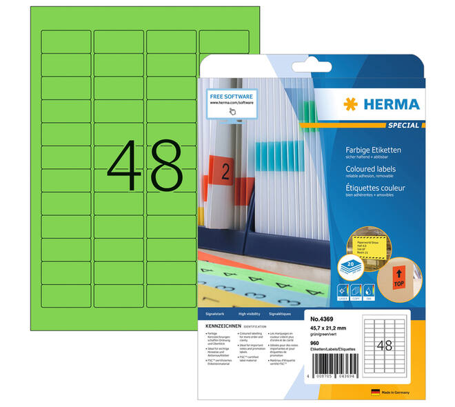 Etiket HERMA 4369 45.7x21.2mm verwijderbaar groen 960 stuks