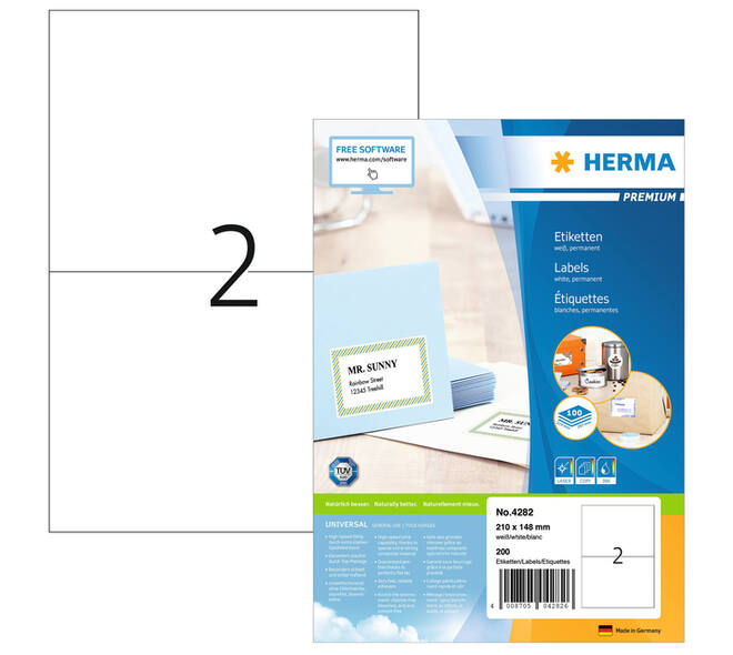 Etiket HERMA 4282 210x148mm A5 premium wit 200 stuks