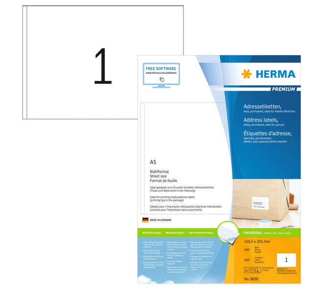 Etiket HERMA 8690 148.5x205mm premium wit 400 stuks