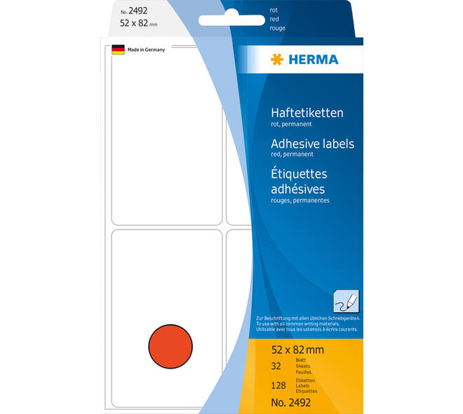 Etiket HERMA 2492 52x82mm rood 128 stuks