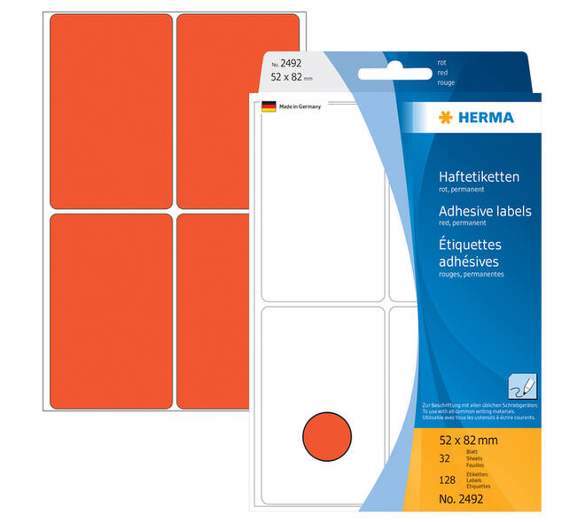 Etiket HERMA 2492 52x82mm rood 128 stuks