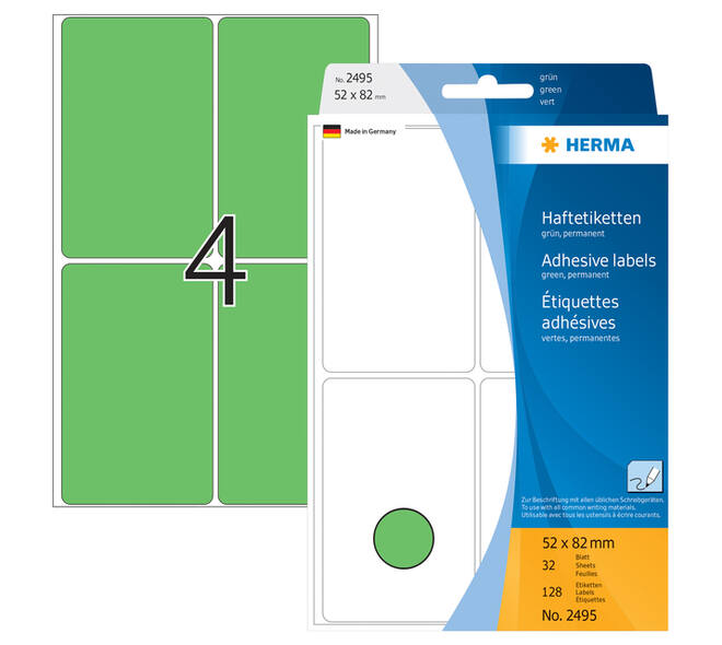 Etiket HERMA 2495 52x82mm groen 128 stuks