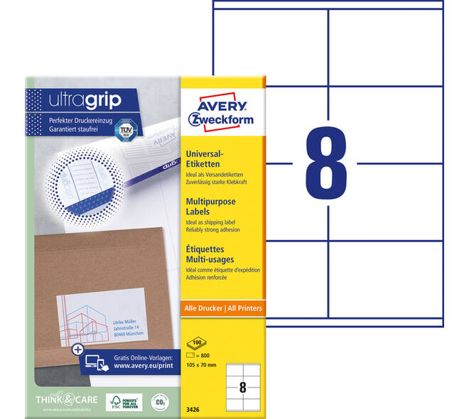 Etiket Avery 3426 105x70mm wit 800 stuks