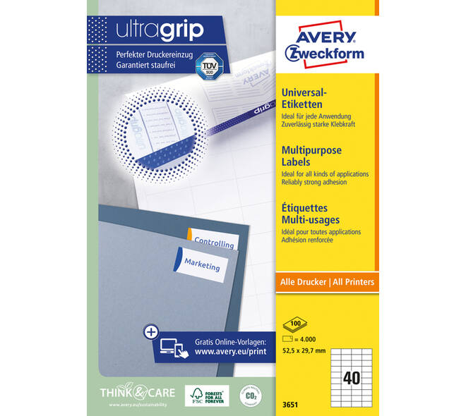 Etiket Avery 3651 52.5x29.7mm wit 4000 stuks