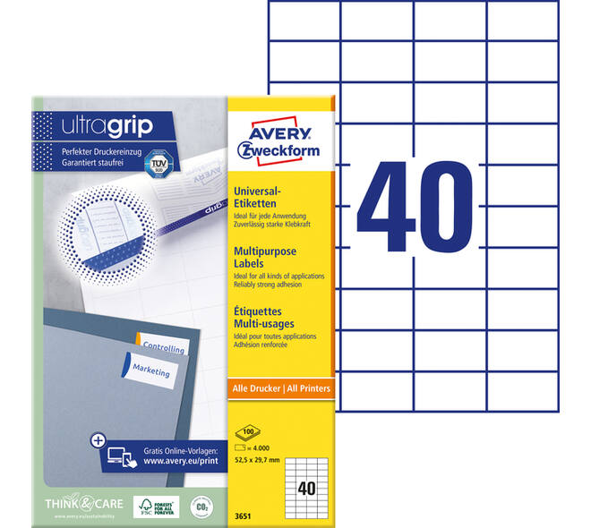 Etiket Avery 3651 52.5x29.7mm wit 4000 stuks