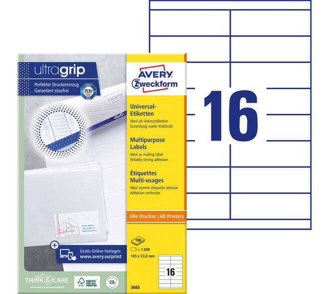 Etiket Avery 3665 105x33.8mm wit 1600 stuks