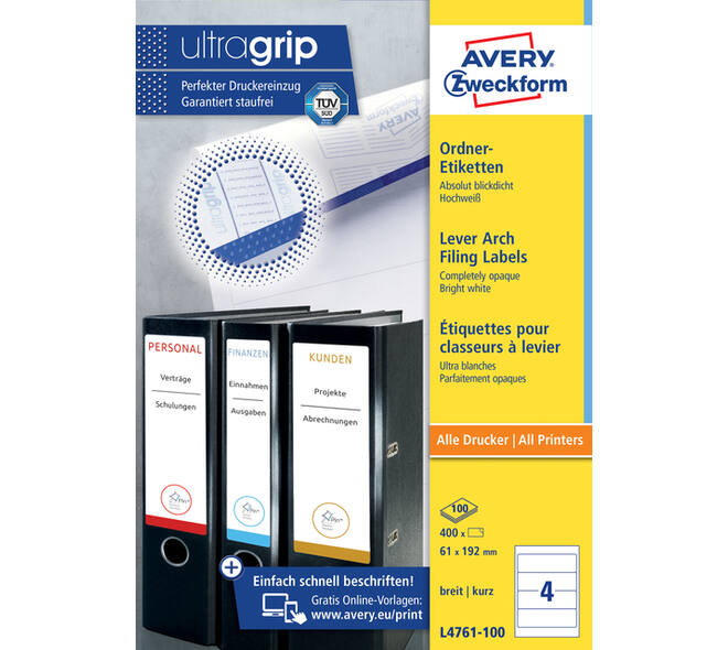 Rugetiket Avery breed 61x192mm zelfklevend wit 100 vel