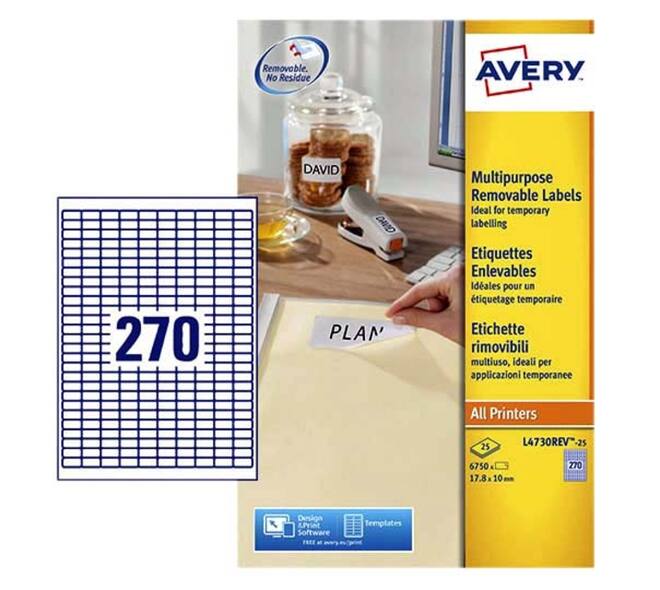 Etiket Avery L4730REV-25 17.8x10mm wit 6750 stuks