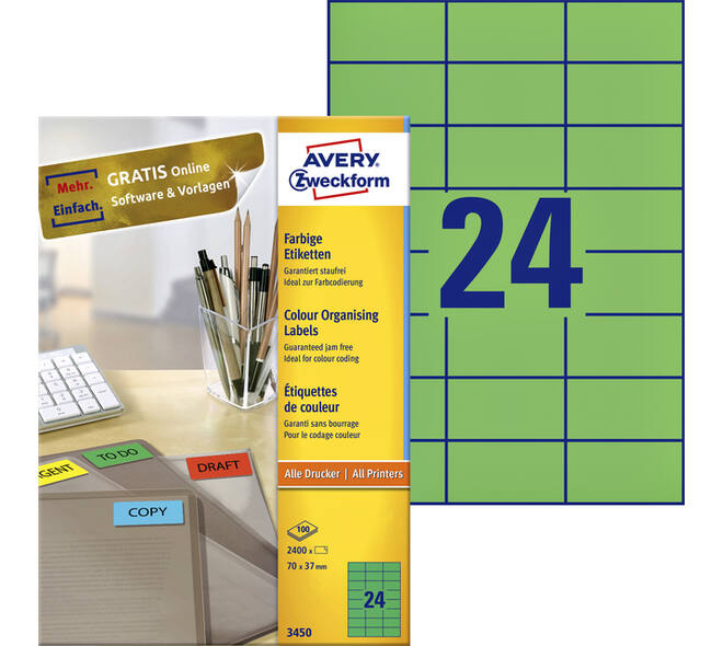 Etiket Avery 3450 70x37mm groen 2400 stuks