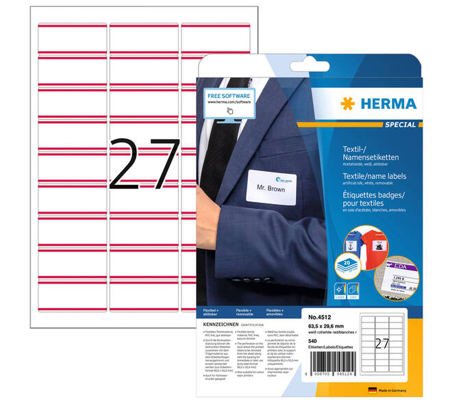 Naambadge etiket HERMA 4512 63.5x29.6mm wit/rood 540 stuks